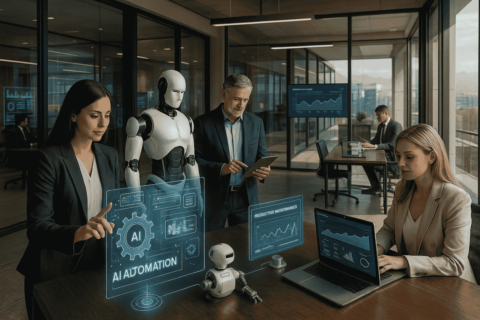 IA para empresas Chile automatización procesos oficina moderna profesionales datos predictivos