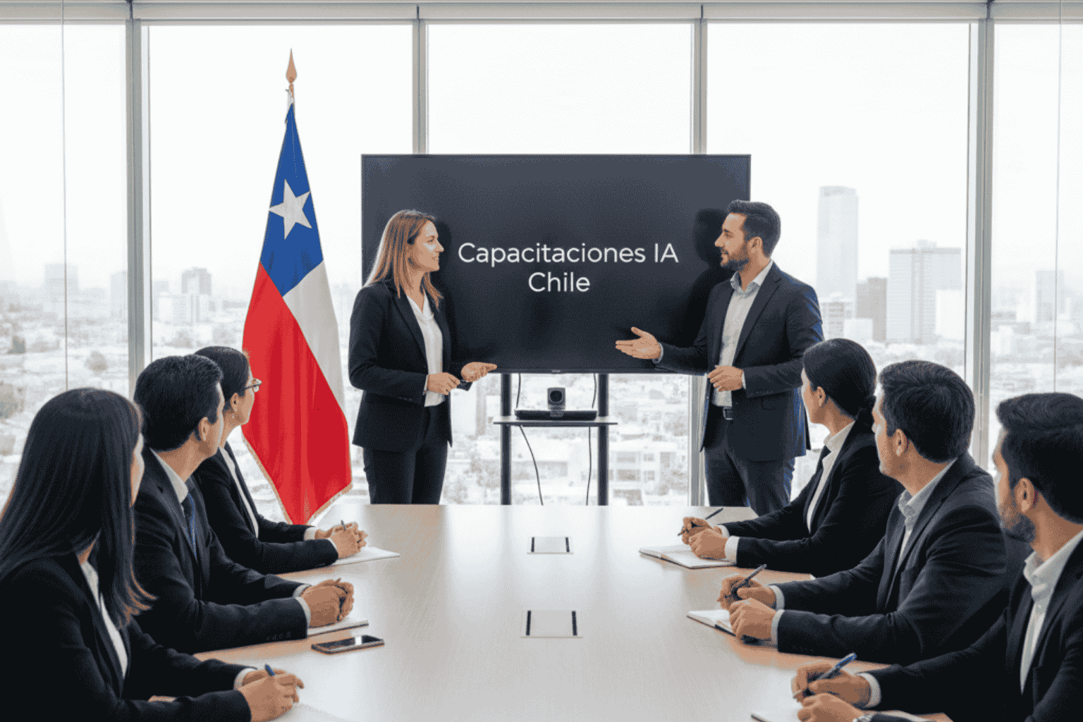 Profesionales en Chile participando en capacitación corporativa de JhedAI sobre inteligencia artificial
