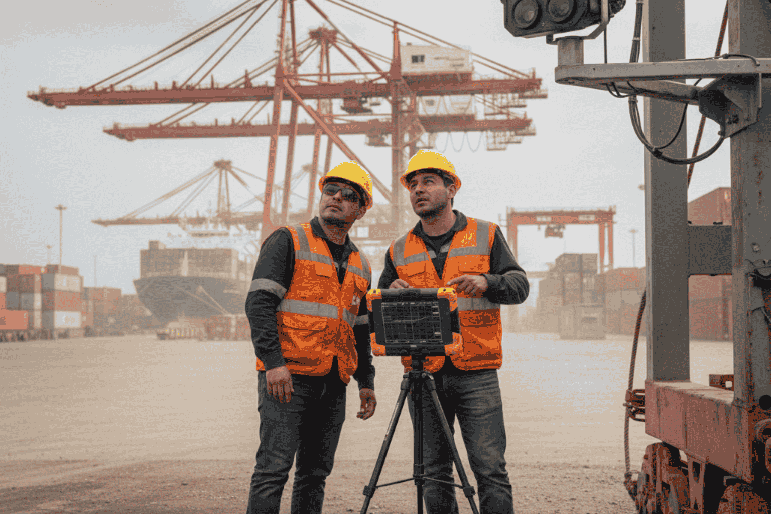 Trabajadores chilenos en faena minera y puerto aplicando sistemas de visión computacional