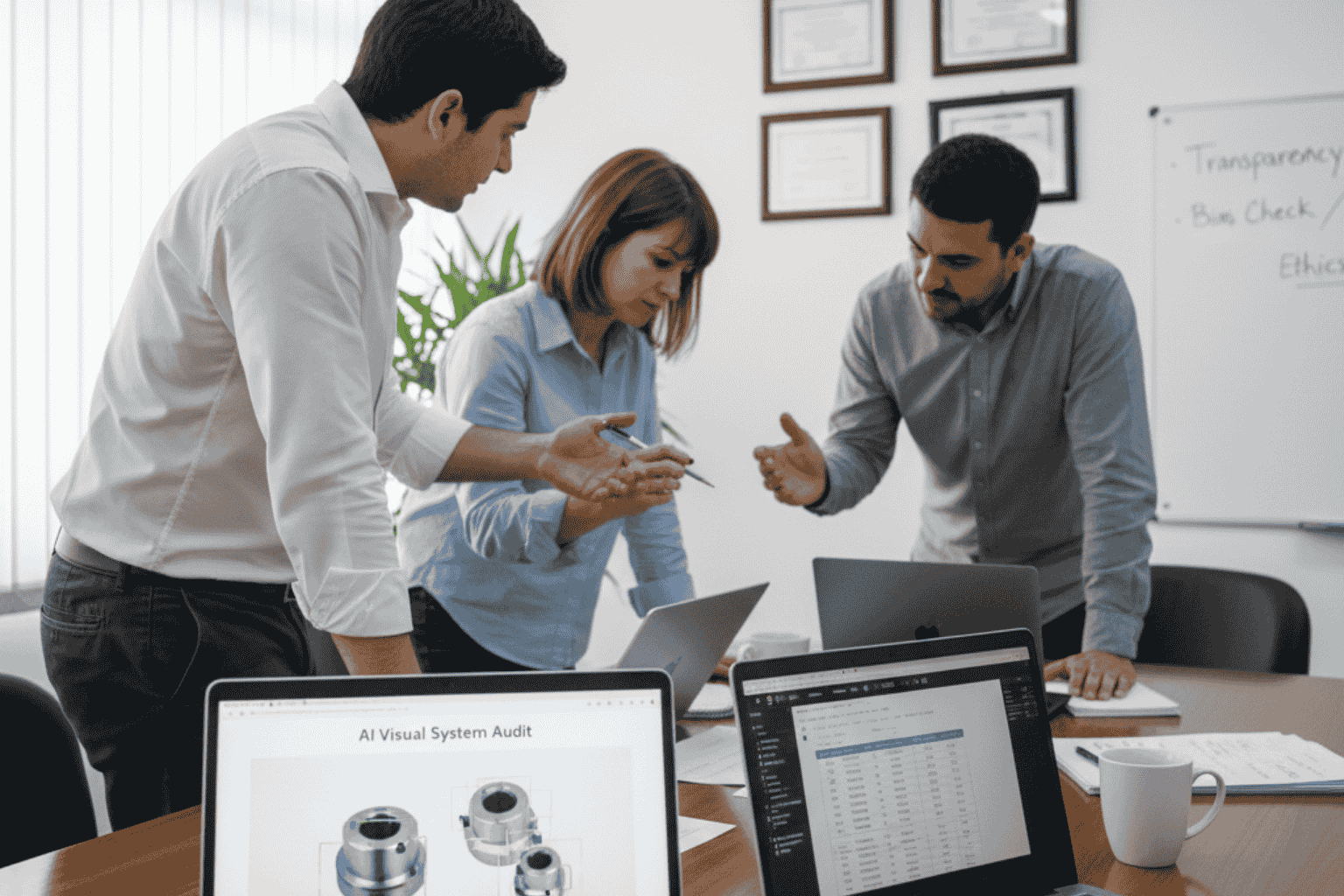 Calidad en ComputerVision Chile IA — Auditoría Ética y Verificación Técnica Equipo JhedAI verificando transparencia y precisión de modelos IA visual en entorno corporativo chileno.