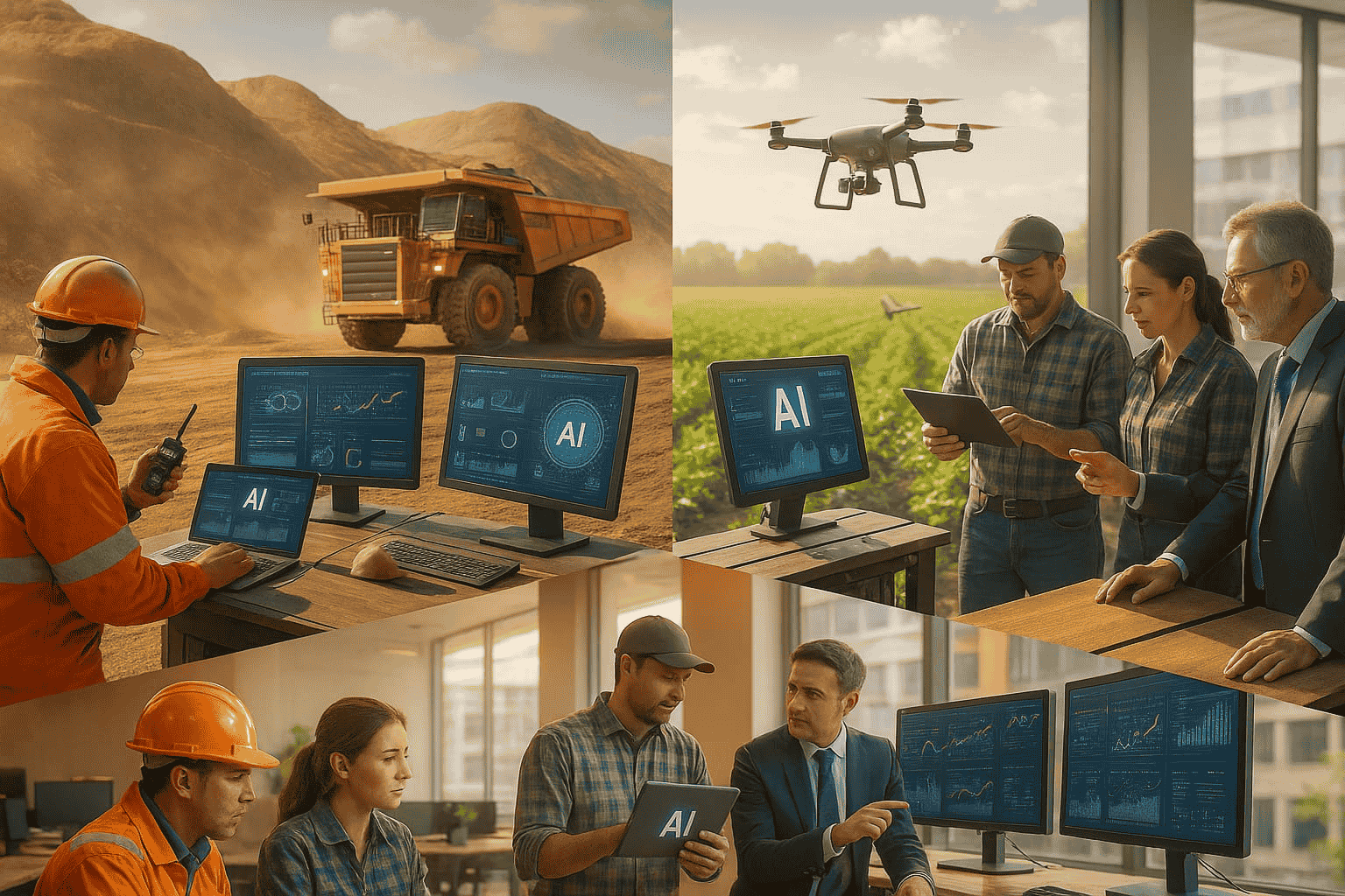 Futuro del trabajo Chile: profesionales capacitándose en IA y colaborando con tecnología avanzada