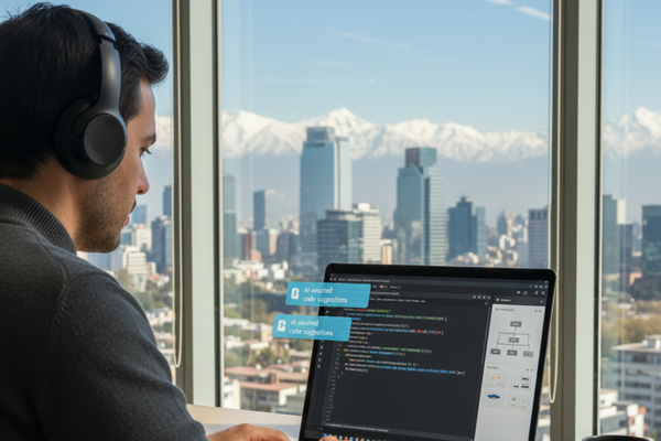 Programador en Chile utilizando GitHub Copilot para desarrollo web